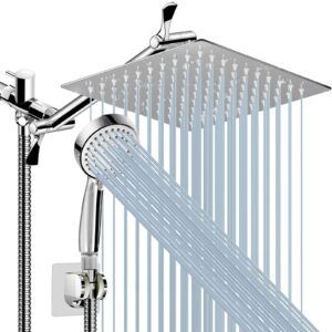 high pressure rainfall shower head, rain head with height/angle adjustable extension arm and handheld combo, koeka flow stainless steel powerful spray long hose