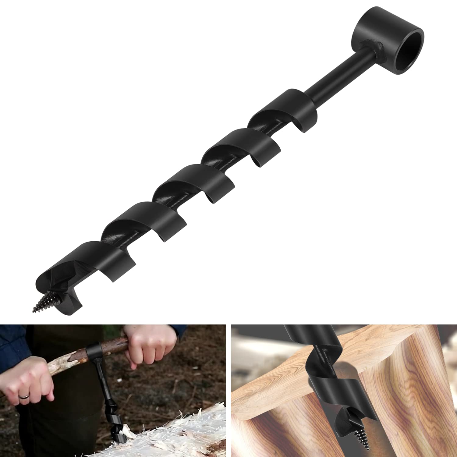 1" x 12" Scotch Eye Wood Auger Drill Bit - 1 Inch Hand Auger Wrench Manual Hole Maker - Multitool for Bushcraft Settlers Gear Backpack & Camping Survival Tool