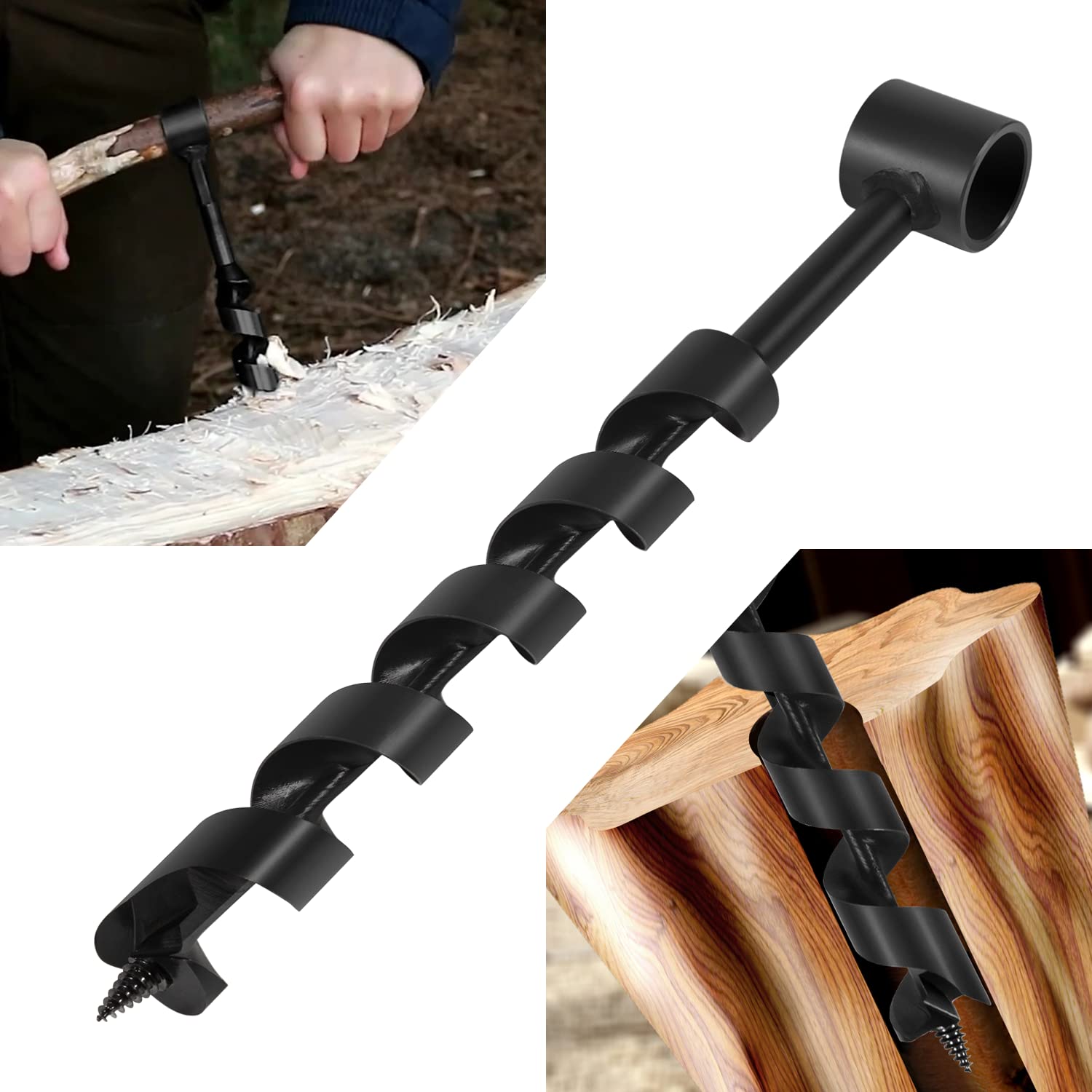 1" x 12" Scotch Eye Wood Auger Drill Bit - 1 Inch Hand Auger Wrench Manual Hole Maker - Multitool for Bushcraft Settlers Gear Backpack & Camping Survival Tool