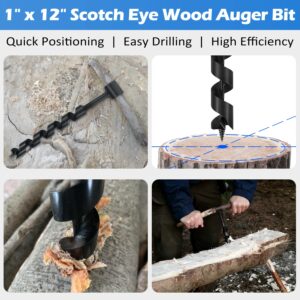 1" x 12" Scotch Eye Wood Auger Drill Bit - 1 Inch Hand Auger Wrench Manual Hole Maker - Multitool for Bushcraft Settlers Gear Backpack & Camping Survival Tool