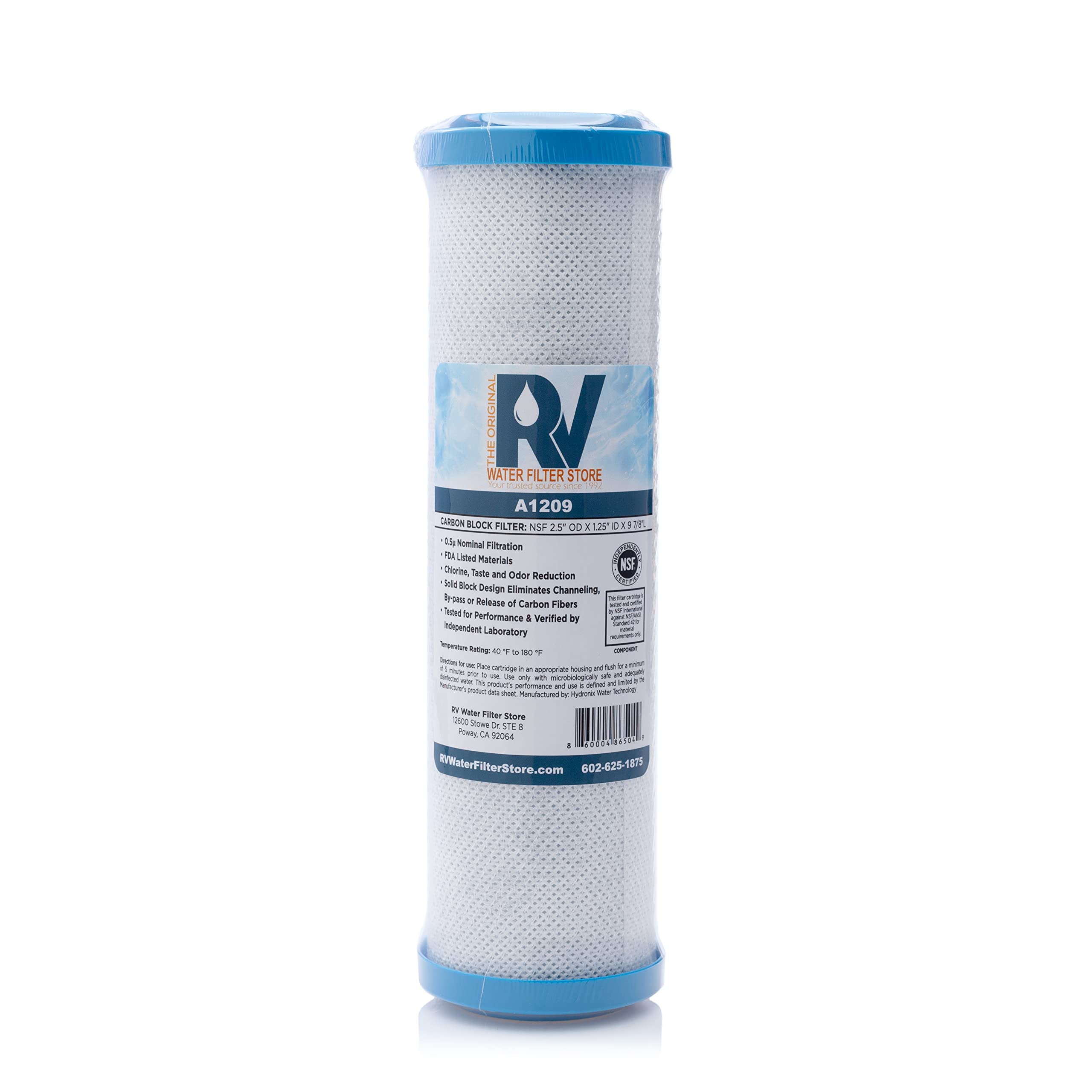 RV Water Filter Store A1209 Essential 0.5 Micron Carbon Block Water Filter - High Capacity, Replacement Cartridge - 10" x 2.5" Unit, 1 Piece