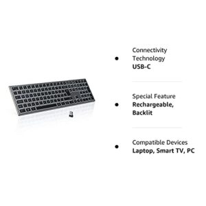 seenda Backlit Wireless Keyboard, 2.4GHz Ultra Slim Rechargeable Keyboard, Illuminated Wireless Keyboard for Computer, Laptop, Desktop, PC, Surface, Smart TV, Windows 10/8/7 (Black and Grey)