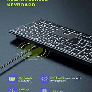seenda Backlit Wireless Keyboard, 2.4GHz Ultra Slim Rechargeable Keyboard, Illuminated Wireless Keyboard for Computer, Laptop, Desktop, PC, Surface, Smart TV, Windows 10/8/7 (Black and Grey)