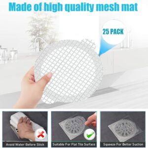 COMMON'H Disposable Hair Catcher for Shower Drain , 25 Pack, 3 1/2 Inch Mesh Shower Drain Covers, Stick on Bathroom Hair Catchers Drain Protector, (DrainSaver007)