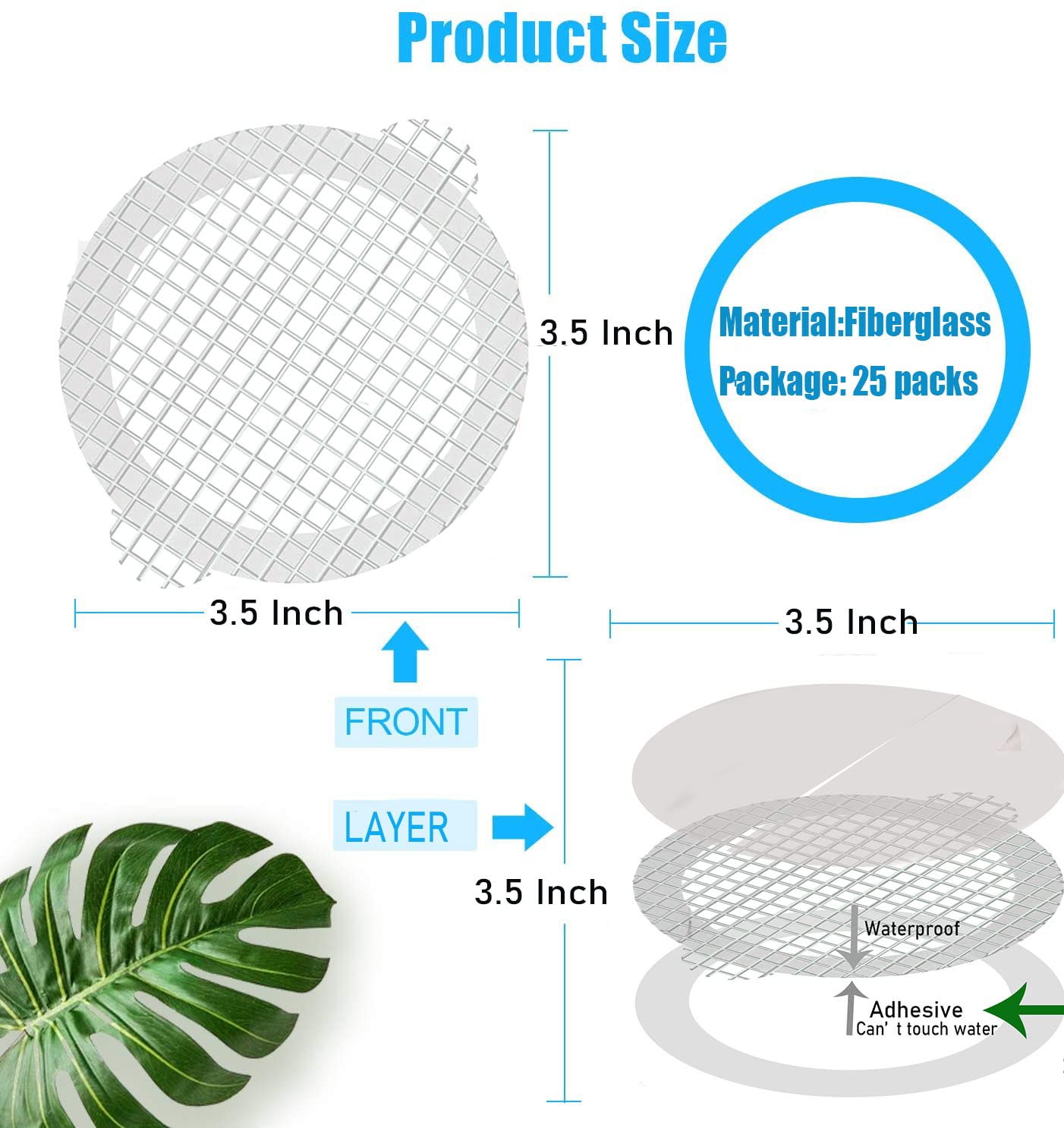 COMMON'H Disposable Hair Catcher for Shower Drain , 25 Pack, 3 1/2 Inch Mesh Shower Drain Covers, Stick on Bathroom Hair Catchers Drain Protector, (DrainSaver007)