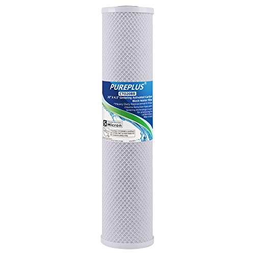 PUREPLUS 5 Micron 20" x 4.5" Whole House Coconut Shell Activated Carbon Water Filter Replacement Cartridge, Compatible with EPM-20, CB-20, 155783-43, FC25B, 1 Pack