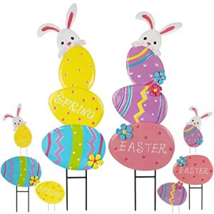 brwoynn easter decorations, set of 2 easter yard signs, metal stakes easter day outdoor decorations, easter bunny egg decor for easter outside lawn decorations