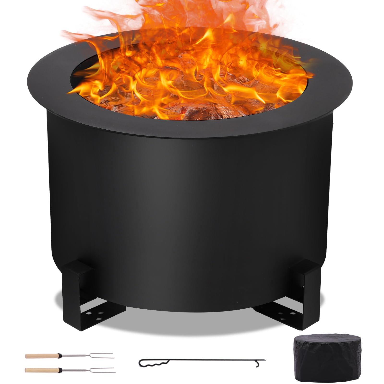 Grepatio Fire Pit, Outdoor Smokeless Fire Pit Wood Burning 21.5 in Stove Bonfire Firepit for Outside, Patio, Wood Burning Firebowl for Backyard, (Black)