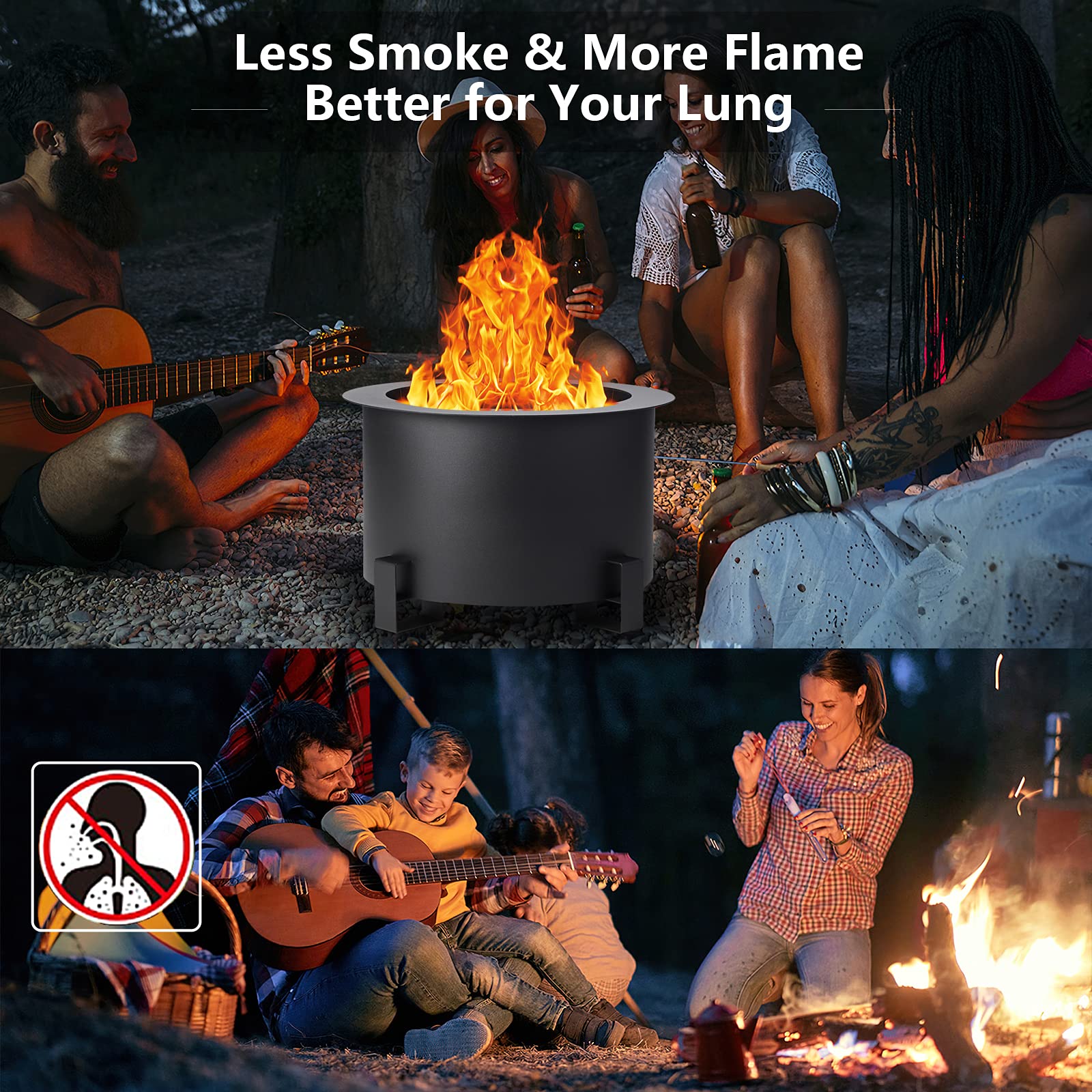 Grepatio Fire Pit, Outdoor Smokeless Fire Pit Wood Burning 21.5 in Stove Bonfire Firepit for Outside, Patio, Wood Burning Firebowl for Backyard, (Black)