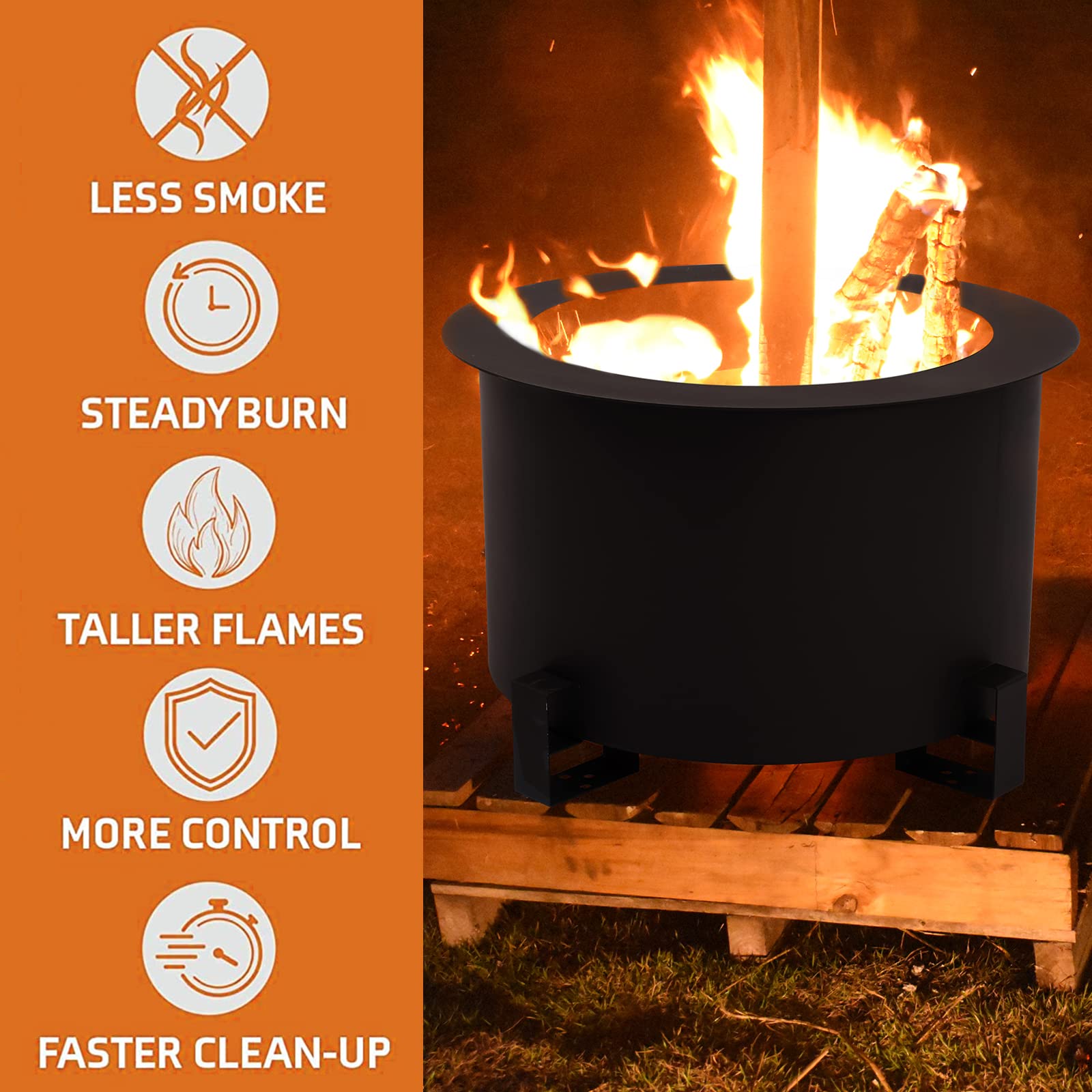 Grepatio Fire Pit, Outdoor Smokeless Fire Pit Wood Burning 21.5 in Stove Bonfire Firepit for Outside, Patio, Wood Burning Firebowl for Backyard, (Black)