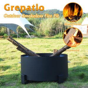 Grepatio Fire Pit, Outdoor Smokeless Fire Pit Wood Burning 27in Stove Bonfire Firepit with Cover Glass Bead for Outside, Patio, Wood Burning, Backyard Firebowl(Black)