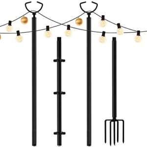 eillion 3-in-1 string light poles for hanging outdoor string lights, patio metal light pole for outside garden, backyard, parties bistro (2pcs)