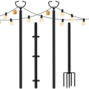 Eillion 3-in-1 String Light Poles for Hanging Outdoor String Lights, Patio Metal Light Pole for Outside Garden, Backyard, Parties Bistro (2PCS)