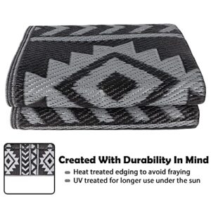 SAND MINE Reversible Mats, Plastic Straw Rug, Modern Area Rug, Large Floor Mat and Rug for Outdoors, RV, Patio, Backyard, Deck, Picnic, Beach, Trailer, Camping (5' x 8', Black & Grey)