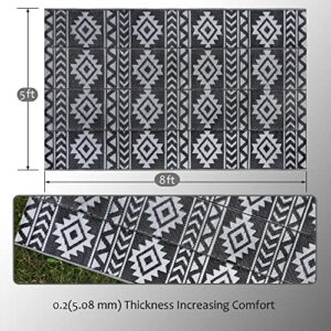 SAND MINE Reversible Mats, Plastic Straw Rug, Modern Area Rug, Large Floor Mat and Rug for Outdoors, RV, Patio, Backyard, Deck, Picnic, Beach, Trailer, Camping (5' x 8', Black & Grey)
