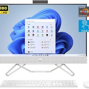 HP 27″ FHD Touchscreen All-in-One Desktop, AMD Ryzen 7 5700U, 32GB RAM, 1TB SDD+1TB HDD, Bluetooth, WiFi, Webcam, Wireless Keyboard and Mouse Combo, Windows 11 Home