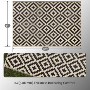 SAND MINE Reversible Mats, Plastic Straw Rug, Modern Area Rug, Large Floor Mat and Rug for Outdoors, RV, Patio, Backyard, Deck, Picnic, Beach, Trailer, Camping (4' x 6', Black & Beige Lattice)
