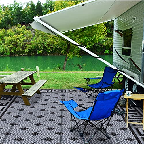 SAND MINE Reversible Mats, Plastic Straw Rug, Modern Area Rug, Large Floor Mat and Rug for Outdoors, RV, Patio, Backyard, Deck, Picnic, Beach, Camping (9' x 12', Black & Grey)