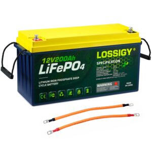 lossigy 12v 200ah lifepo4 lithium battery with bms, 2560wh deep cycle power supply, perfect for solar system, rv, marine, off grid, golf cart