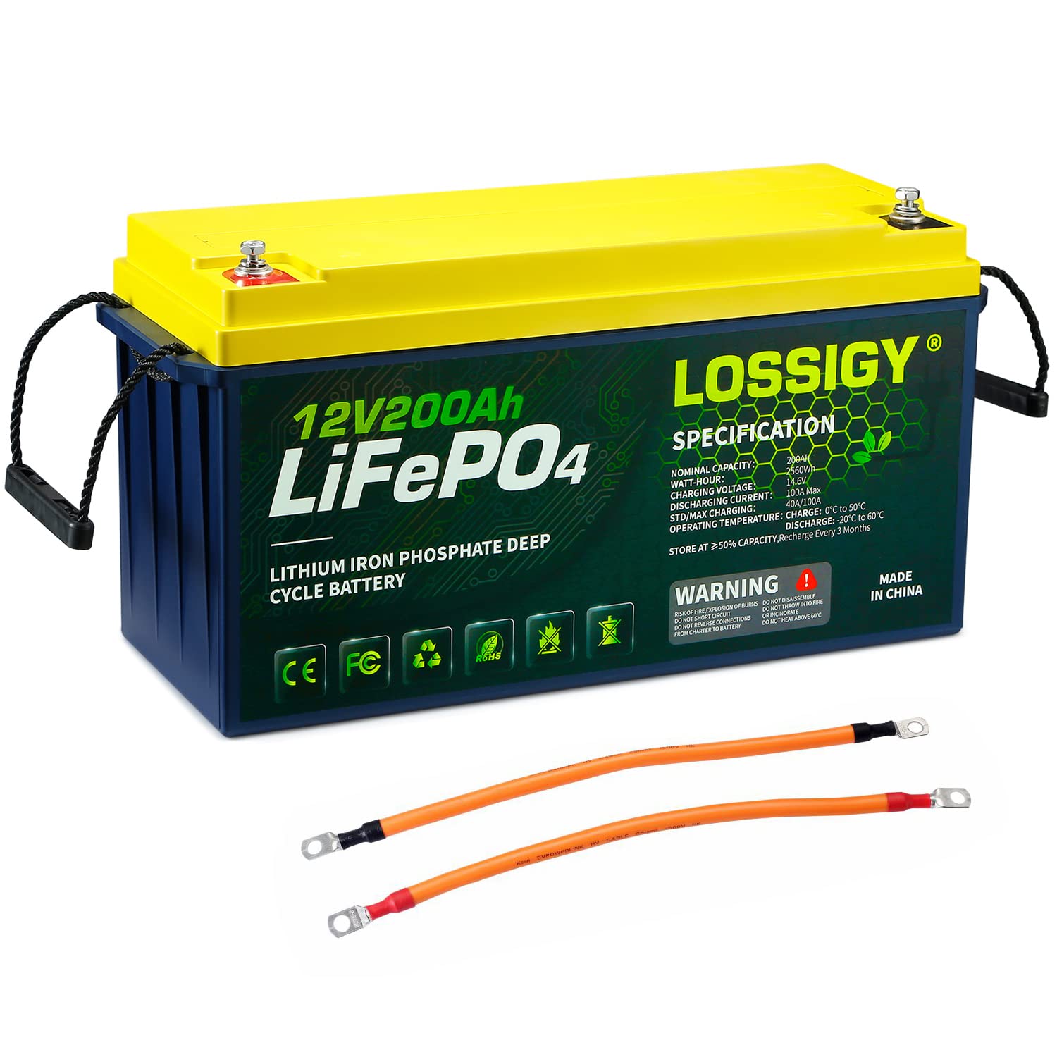 LOSSIGY 12V 200AH LiFePO4 Lithium Battery with BMS, 2560Wh Deep Cycle Power Supply, Perfect for Solar System, RV, Marine, Off Grid, Golf Cart