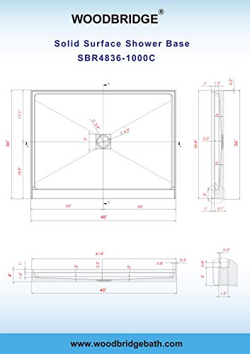 WOODBRIDGE SBR4836-1000C-BN Showerbase, 48"x 36", White with Brushed Nickel Cover