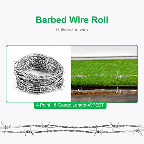 Suvunpo 49FT Barbed Wire,4 Point Barbed Wire Fence Perfect for Crafts, Fences, and Critter Deterrent,16 Gauge Barb Craft Wire Included a Pair of Gloves