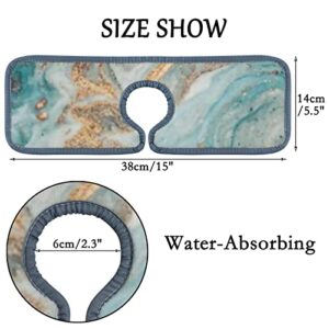 Kitchen Faucet Absorbent Mat 2 Pieces Abstract Golden Turquoise Marble Texture Faucet Sink Splash Guard Bathroom Counter and RV,Faucet Counter Sink Water Stains Preventer