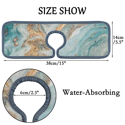 Kitchen Faucet Absorbent Mat 2 Pieces Abstract Golden Turquoise Marble Texture Faucet Sink Splash Guard Bathroom Counter and RV,Faucet Counter Sink Water Stains Preventer