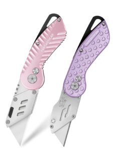 fantasticar fancy folding utility knife box cutter set with extra blades (pink and purple)