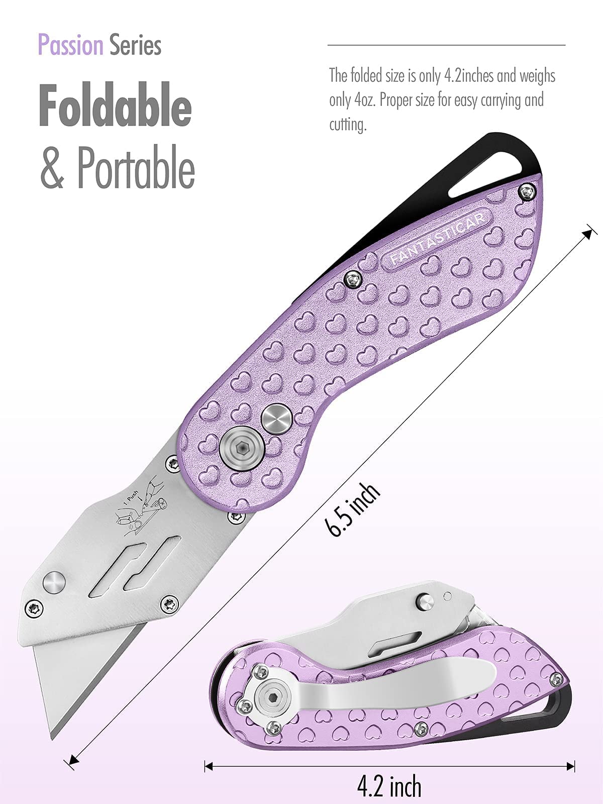 FantastiCAR Fancy Folding Utility Knife Box Cutter Set with Extra Blades (Pink and Purple)