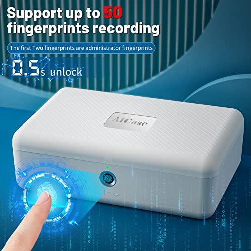 Biometric Fingerprint Storage Box,AICase Portable Cash Jewelry Security Case Lock Box Safe,Combination Lock for Car, Home,Office Travel White