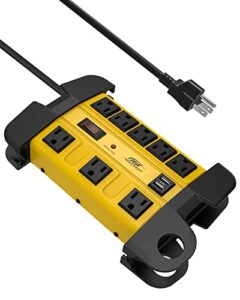 heavy duty surge protector power strip with 2 usb ports, crst 8-outlet metal industrial power block with 15a circuit breaker, 6ft extension cord, 1350 joules for workshop, garage, office, shop…
