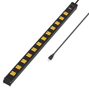 crst long power strip, 12-outlet heavy duty surge protector metal power bar with wide spaced 1800 joules protection 15a circuit breaker mounting brackets 6ft extension cord…