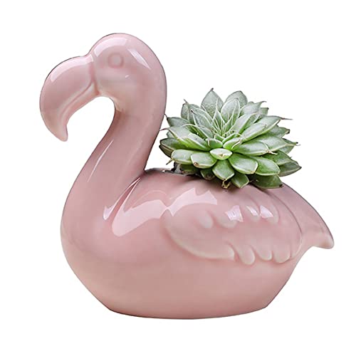 YONGYAN Flamingos Shape Flower Pot Statue Decoration Ceramics Garden Animal Plants Containers Pot Bookshelf Office Desktop Decor