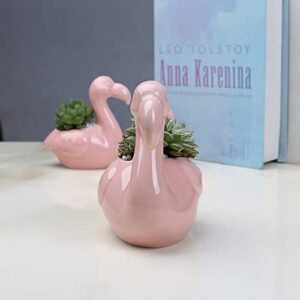 YONGYAN Flamingos Shape Flower Pot Statue Decoration Ceramics Garden Animal Plants Containers Pot Bookshelf Office Desktop Decor