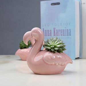 YONGYAN Flamingos Shape Flower Pot Statue Decoration Ceramics Garden Animal Plants Containers Pot Bookshelf Office Desktop Decor