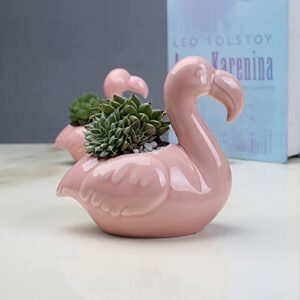 YONGYAN Flamingos Shape Flower Pot Statue Decoration Ceramics Garden Animal Plants Containers Pot Bookshelf Office Desktop Decor