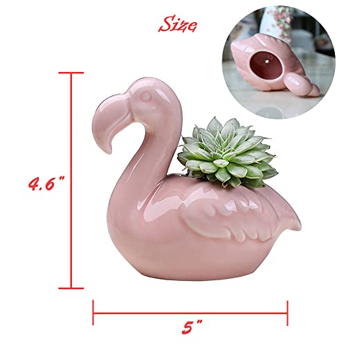 YONGYAN Flamingos Shape Flower Pot Statue Decoration Ceramics Garden Animal Plants Containers Pot Bookshelf Office Desktop Decor