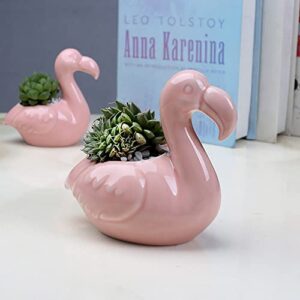 YONGYAN Flamingos Shape Flower Pot Statue Decoration Ceramics Garden Animal Plants Containers Pot Bookshelf Office Desktop Decor