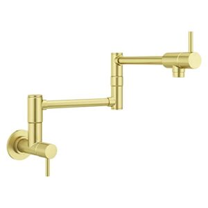 pfister lita pot filler kitchen faucet, 2-handle, wall mounted, single hole, brushed gold finish, gt533pfbg