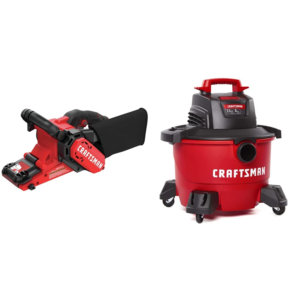 CRAFTSMAN 3" X 21" Belt Sander with 6 Gallon 3.5 Peak HP Wet/Dry Vac, Portable Shop Vacuum (CMEW213AM & CMXEVBE17584)