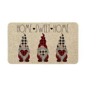 artoid mode home sweet home gnomes decorative doormat, seasonal holiday valentine's day anniversary wedding low-profile yard floor switch mat for indoor outdoor 17 x 29 inch