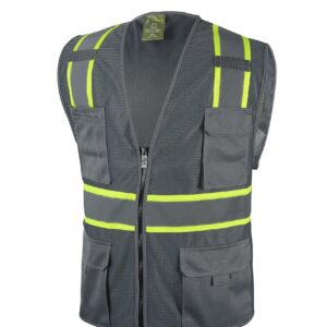 CAL PACIFIC Grey Two Tones Safety Vest,With Multi-Pocket Tool (Medium)