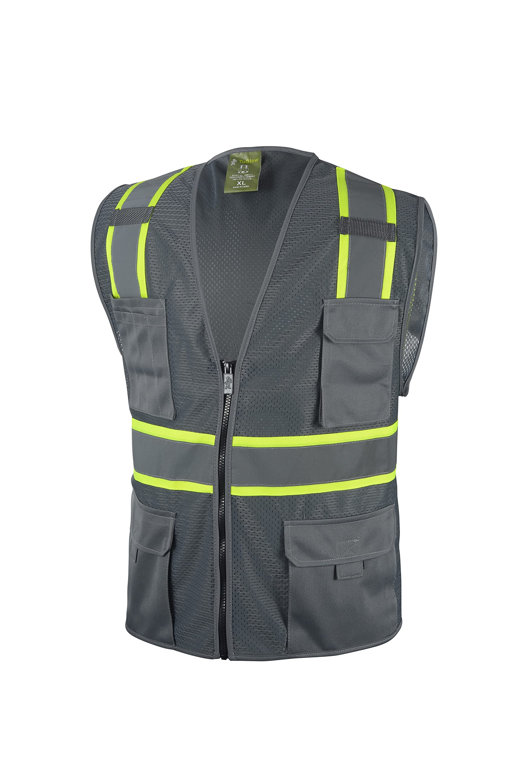 CAL PACIFIC Grey Two Tones Safety Vest,With Multi-Pocket Tool (Medium)