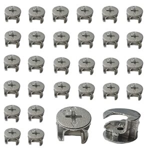 accoladesound 30pcs furniture cam lock nut connectors fittings, 15mm fittings for cabinet drawer dresser and wardrobe panel connecting, silver