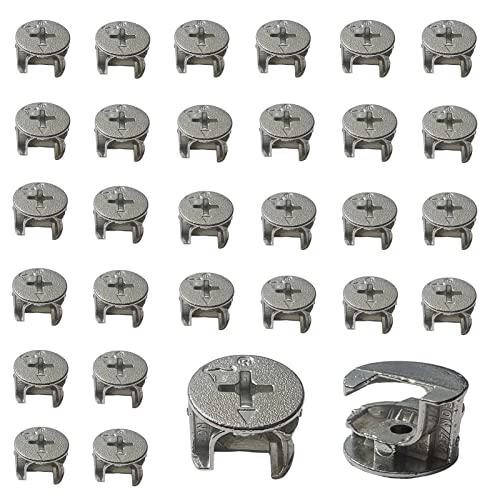 Accoladesound 30PCS Furniture Cam Lock Nut Connectors Fittings, 15MM Fittings for Cabinet Drawer Dresser and Wardrobe Panel Connecting, Silver