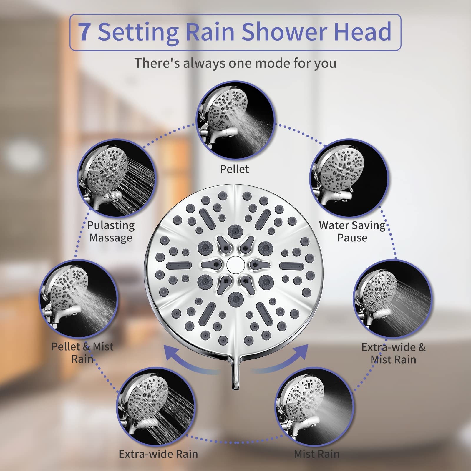 Astomi 63-Setting Dual Shower Head Faucet Set, 2 in 1 High Pressure Rain Shower Head with 7 Functions Handheld Spray, Chrome 3-Way Diverter Shower System Include Brass Valve and Trim Kit