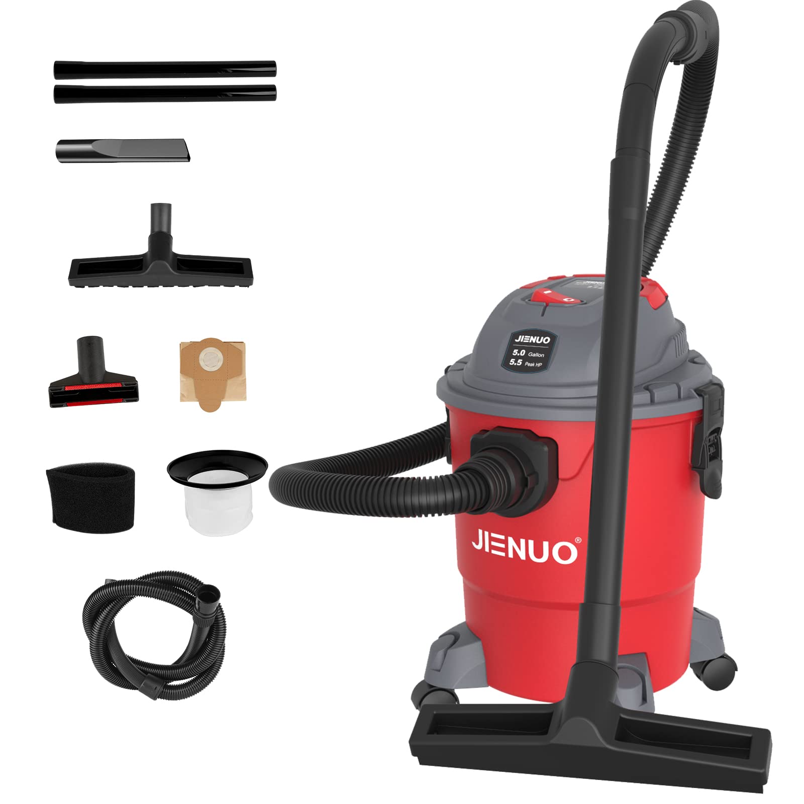 JIENUO Shop Vacuum 5 Gallon, 5.5HP Shop Vacs Wet and Dry, 3 in 1 Multifunctional Wet Dry Vacuum with Blower, Portable Commercial Vacuum Cleaner for Car, Carpet, Basement,Workshop