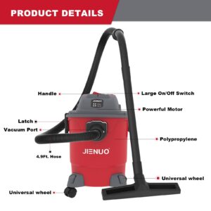JIENUO Shop Vacuum 5 Gallon, 5.5HP Shop Vacs Wet and Dry, 3 in 1 Multifunctional Wet Dry Vacuum with Blower, Portable Commercial Vacuum Cleaner for Car, Carpet, Basement,Workshop