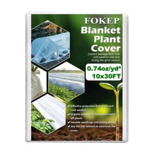 fokep 10ft x 30ft plant covers freeze protection, reusable frost cover plants blanket for winter, floating row fabric cover for vegetables, insect protection, sunscreen, season extension, 0.74oz/yd²